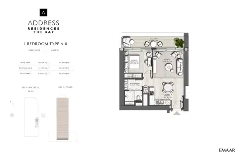 Plattegrond van 1 slaapkamer in Address The Bay