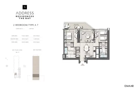 Plattegrond van 2 slaapkamers in Address The Bay