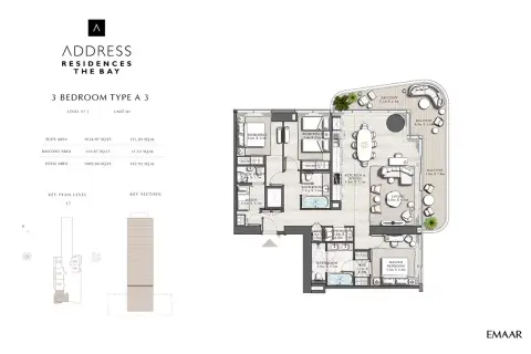 Plattegrond van 3 slaapkamers in Address The Bay