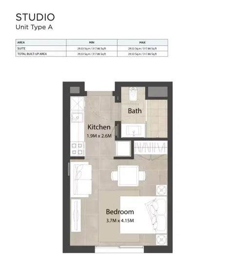 Plattegrond van Studio in The Diplomat Residences
