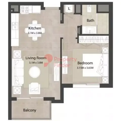 Plattegrond van 1 slaapkamer in Ascot Residences