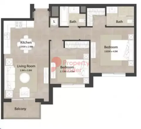 Plattegrond van 2 slaapkamers in Ascot Residences
