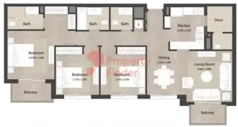Plattegrond van 3 slaapkamers in Ascot Residences