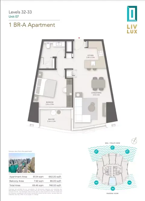Plattegrond van 1 slaapkamer in Liv Lux