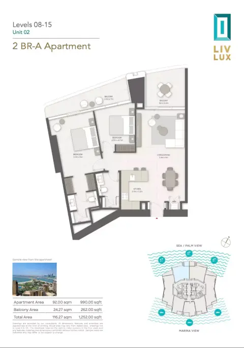Plattegrond van 2 slaapkamers in Liv Lux