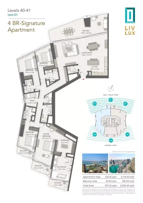 Plattegrond van 4 slaapkamers in Liv Lux