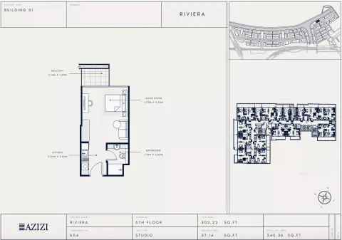 Plattegrond van Studio in Azizi Riviera Azure