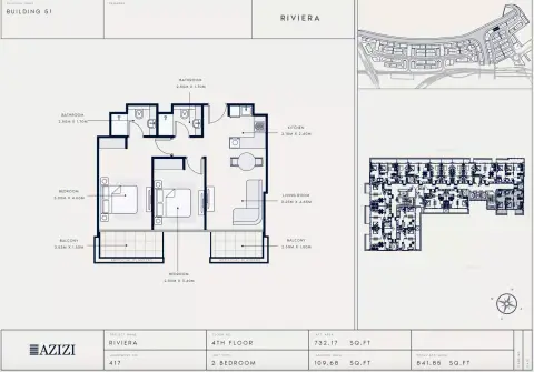 Plattegrond van 2 slaapkamers in Azizi Riviera Azure