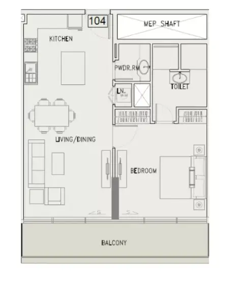 Plattegrond van 1 slaapkamer in The Grove By Iman