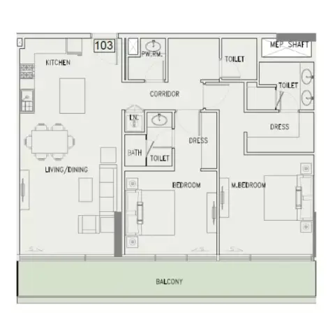 Plattegrond van 2 slaapkamers in The Grove By Iman