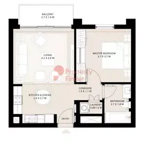 Plattegrond van 1 slaapkamer in Park Field