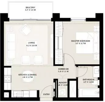 Plattegrond van 1 slaapkamer in Park Field