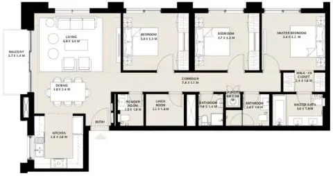 Plattegrond van 3 slaapkamers in Park Field