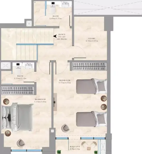 Plattegrond van 2 slaapkamers in Maya 5