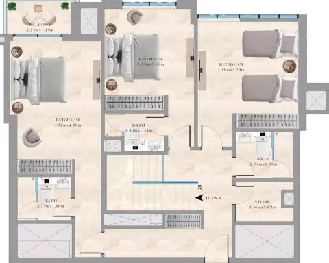 Plattegrond van 3 slaapkamers in Maya 5