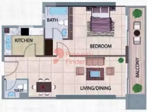 Plattegrond van 1 slaapkamer in AG Square