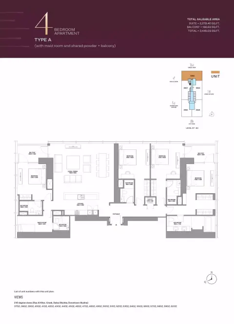 Plattegrond van 4 slaapkamers in Sobha One