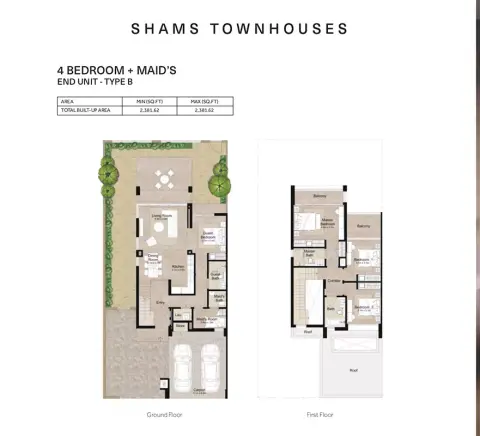 Plattegrond van 4 slaapkamers in Shams Townhouses