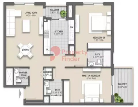Plattegrond van 2 slaapkamers in Zazen Gardens
