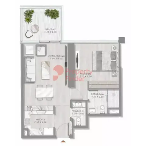 Plattegrond van 1 slaapkamer in Elegance Tower By Damac