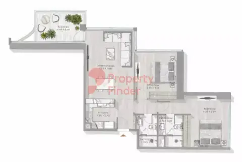 Plattegrond van 2 slaapkamers in Elegance Tower By Damac