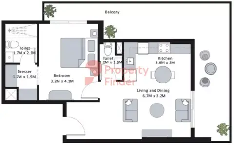 Plattegrond van 1 slaapkamer in Equiti Arcade