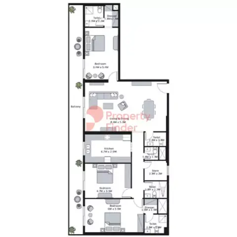Plattegrond van 3 slaapkamers in Equiti Arcade
