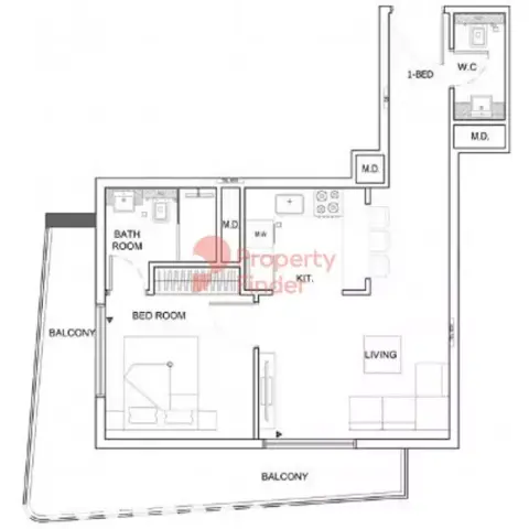Plattegrond van 1 slaapkamer in Binghatti Nova