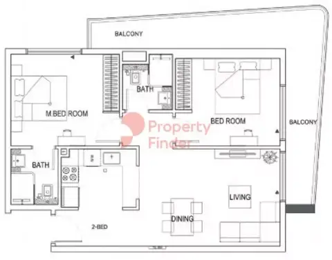 Plattegrond van 2 slaapkamers in Binghatti Nova