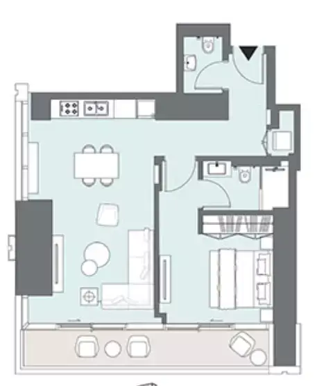 Plattegrond van 1 slaapkamer in Peninsula Four