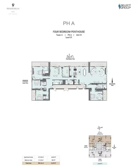Plattegrond van 4 slaapkamers in Peninsula Four