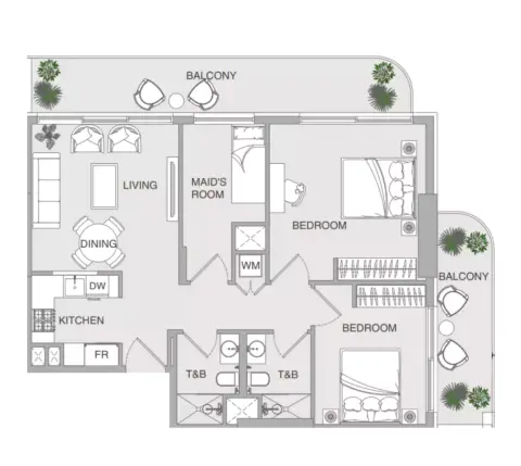 Plattegrond van 3 slaapkamers in VERDAN1A Phase 4