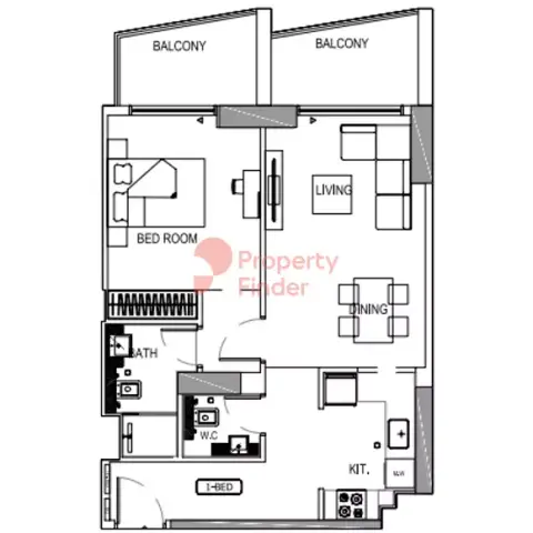Plattegrond van 1 slaapkamer in Binghatti Crest