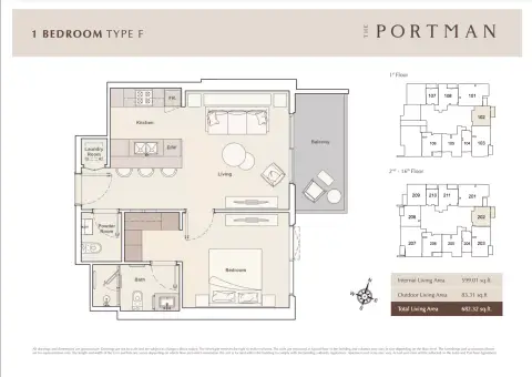 Plattegrond van 1 slaapkamer in The Portman