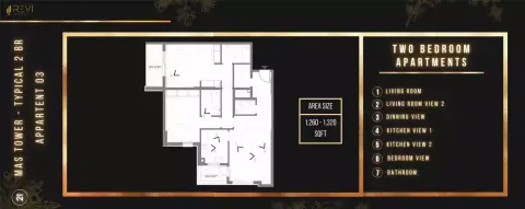 Plattegrond van 2 slaapkamers in Mas Tower
