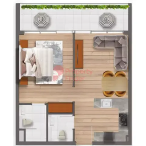 Plattegrond van 1 slaapkamer in Samana Santorini