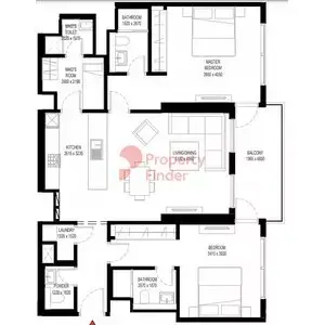 Plattegrond van 2 slaapkamers in Crest Grande