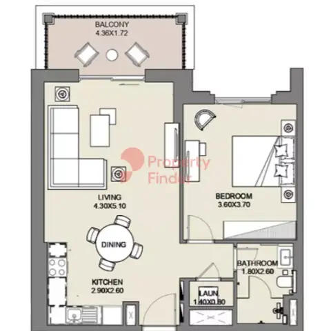 Plattegrond van 1 slaapkamer in Al Jazi
