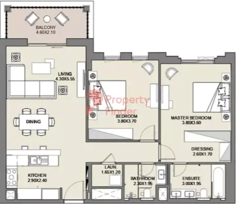 Plattegrond van 2 slaapkamers in Al Jazi