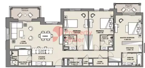 Plattegrond van 3 slaapkamers in Al Jazi