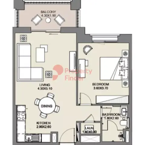 Plattegrond van 1 slaapkamer in Al Jazi