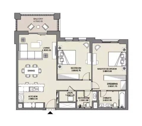 Plattegrond van 2 slaapkamers in Al Jazi