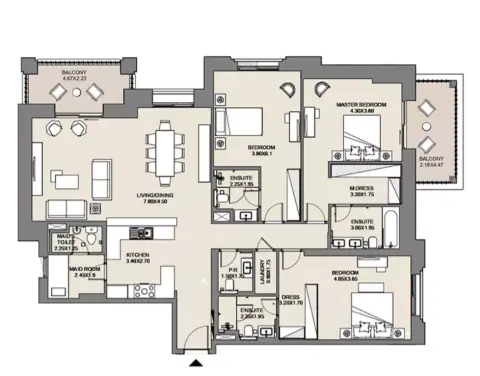 Plattegrond van 3 slaapkamers in Al Jazi
