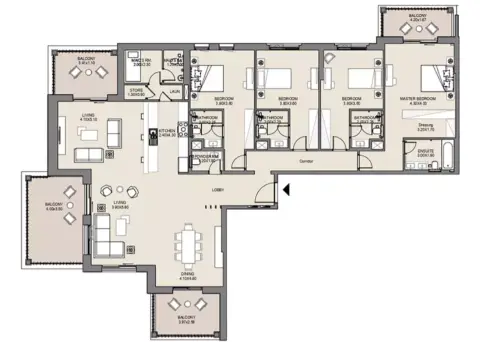 Plattegrond van 4 slaapkamers in Al Jazi