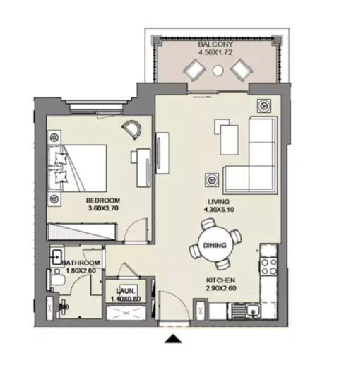 Plattegrond van 1 slaapkamer in Al Jazi