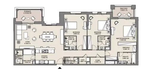 Plattegrond van 3 slaapkamers in Al Jazi