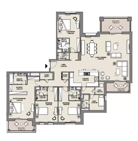 Plattegrond van 4 slaapkamers in Al Jazi