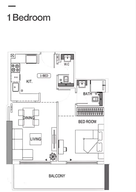 Plattegrond van 1 slaapkamer in Binghatti Luna