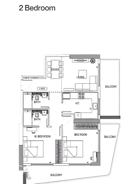 Plattegrond van 2 slaapkamers in Binghatti Luna