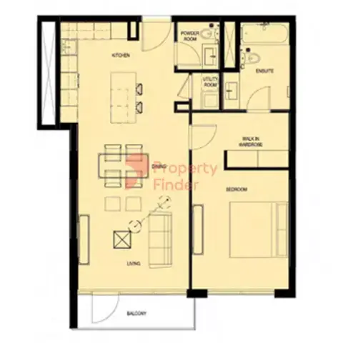 Plattegrond van 1 slaapkamer in Q Gardens Lofts By AYS Property Development